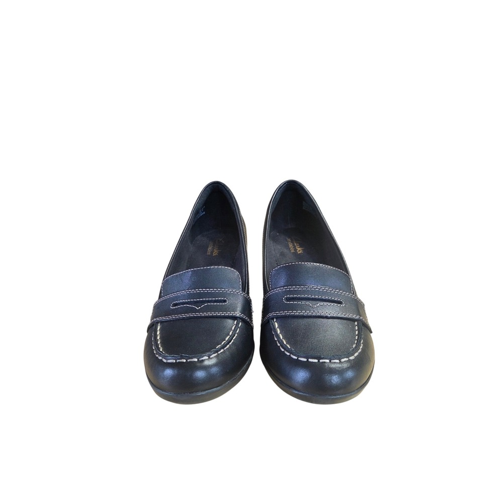 Clarks Bendables Womens Black Leather Penny Loafer Wedge Shoes 9M 26066935